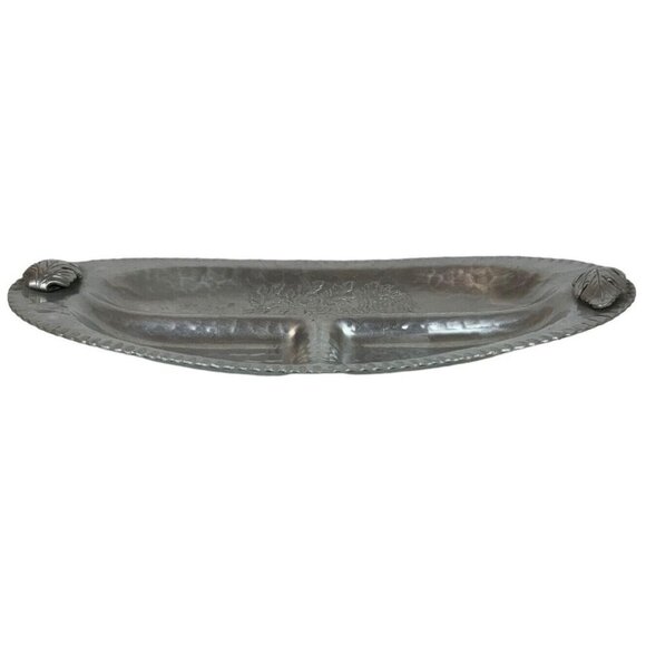 Trade Continental Hand Wrought Oval Divided Server Mum Design Hammered Aluminum - Picture 5 of 7